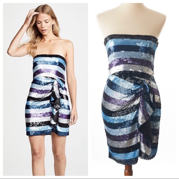 NWT Parker Sequin Striped Strapless Ruffle Cocktail Formal Dress - Picture 2 of 8